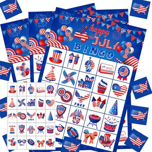 Independence Day Bingo Player Cards And Marking Cards For 4th Of July Party Celebration Paper Activity Festival Supplies