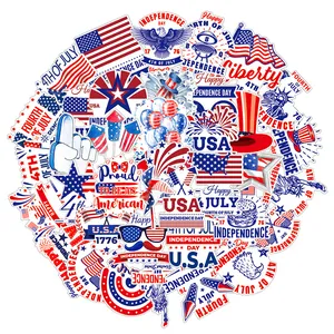 Detailed view of 4th of July stickers featuring US flags and Independence Day designs