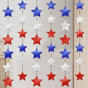 Red white blue glitter star banner for USA Independence Day party wall decoration