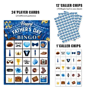 Set gioco Bingo per la festa del papà con 24 cartelle e motivi festivi blu per feste