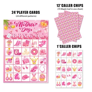 Coffret de jeu Bingo Fête des Mères avec 24 cartes de joueur et 12 feuilles de jetons