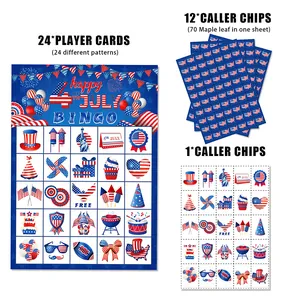 Independence Day Bingo set with 24 player cards and Caller Chips for 4th July party