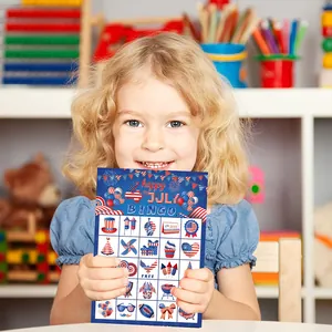 USA Independence Day Bingo game cards with patriotic festive patterns for kids party