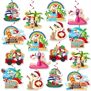Set Decorazioni Natale A Luglio Babbo Natale Tropicale Fenicottero Spirali Appese Per Feste Estive
