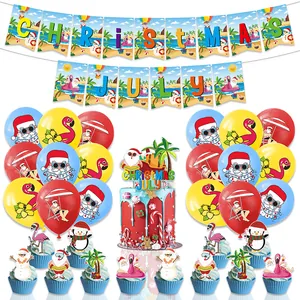 Natale A Luglio Tema Set Decorazioni Festa Tropicale Banner Decorazioni Torta Cupcake Topper Palloncini Lattice Babbo Natale Flamingo