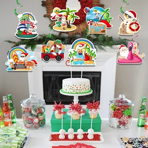 Decorazioni per feste Natale a luglio con fenicotteri e Babbo Natale che fa surf
