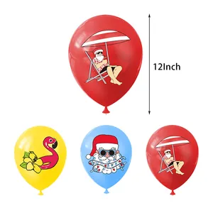Palloncini Natale a Luglio da 12 pollici con Babbo Natale tropicale e fenicottero