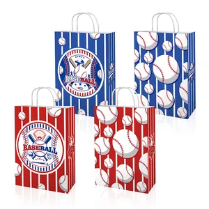 Baseball Theme Party Gift Bags Sport Style Kraft Paper Handheld Treat Bags For Birthday Event Celebration Party Supplies