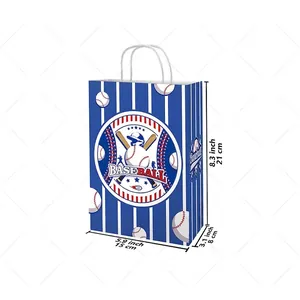 Baseball themed blue kraft gift bag with handles and sport logo, 21x15x8cm size view