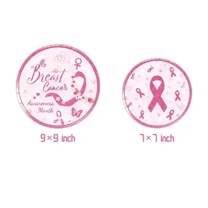 Pink ribbon breast cancer awareness disposable paper plates set in 7 and 9 inch sizes