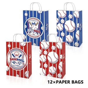 Baseball themed party gift bags with white rope handles for sports candy and snacks