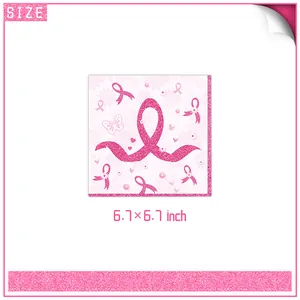 Pink ribbon breast cancer awareness paper napkins 6.7x6.7 inch for party tableware
