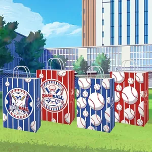 Baseball themed gift bags set in red blue and white with handles for sports party favor