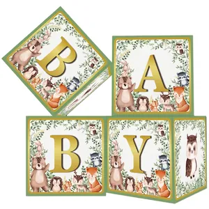 Boîtes de décoration BABY thème animaux de la forêt dorés pour baby shower et anniversaire