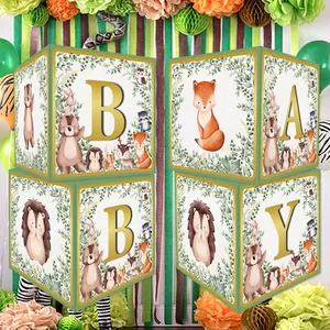 Boîtes de fête BABY thème jungle avec lettres dorées et décors animaux de la forêt