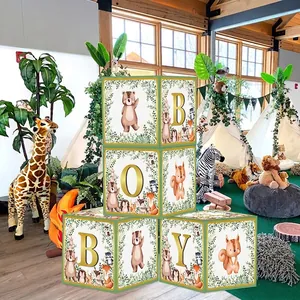 Boîtes BABY dorées avec illustrations animaux de la forêt pour décor de fête bébé