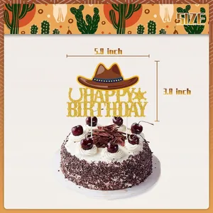 Décoration de gâteau Happy Birthday scintillante avec chapeau de cowboy pour fête
