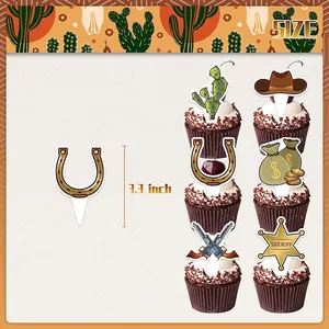 Kit décoration gâteau cowboy avec paillettes cactus chapeau et étoile de shérif