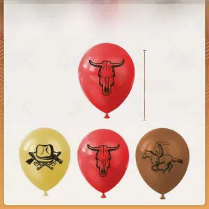 Détail de ballons cowboy 12 pouces avec motifs de crâne, chapeau et cavalier