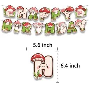 Set di striscioni Happy Birthday a tema fungo in rosso e verde per decorazioni