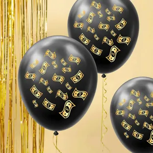 Palloncini in lattice nero con motivi di dollaro dorati per decorazioni di compleanno