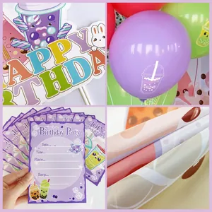 Milk tea theme birthday party set with banner, balloons, cake topper and backdrop cloth