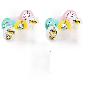 Set of 12-inch latex balloons with cute cartoon animals and bubble tea theme party graphics