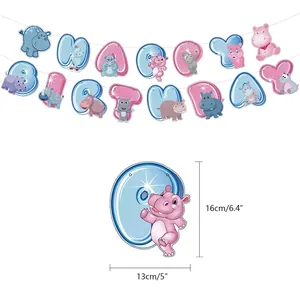 Kit bannière Happy Birthday hippopotame mignon avec lettres de 16cm pour décor de fête