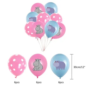 Kit de ballons hippo mignon pour fête d'anniversaire avec pois et imprimés 12 pouces