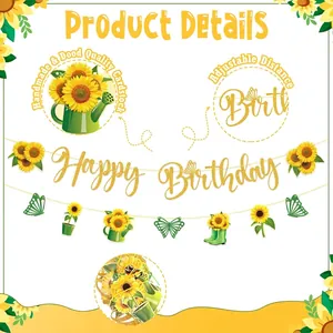 Ensemble de bannières d'anniversaire tournesol avec décorations de fête de jardin