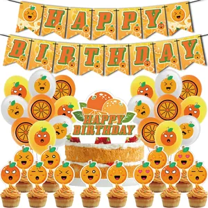 Orange Theme Birthday Party Decorations Happy Birthday Banner Latex Balloons Cake Topper Fruit Birthday Party Supplies