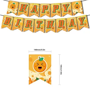 Cute orange theme Happy Birthday paper banner with detailed fruit slice size dimensions