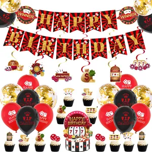 Casino Birthday Party Decorations Banner Cake Toppers Balloons Hanging Swirls Las Vegas Poker Theme Party Supplies