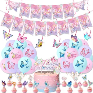 Set Decorazioni Festa Compleanno Farfalla Striscione Rosa Viola Decorazioni Per Torte Palloncini In Lattice Per Ragazze Bambini Decorazioni Per Feste A Tema Farfalla