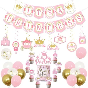 Kit Décoration Fête Anniversaire Petite Princesse Rose Or Bannière Ballons Latex Cake Toppers Pour Filles Fête Baby Shower