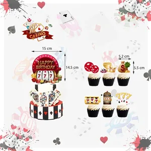 Las Vegas Casino theme cake topper set with Happy Birthday banner and poker party decor