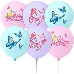 Set di palloncini a farfalla rosa viola e blu con stampa Happy Birthday per feste