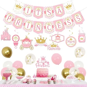 Kit déco anniversaire Princesse rose avec bannière, ballons et décorations de gâteaux