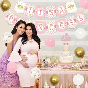 Kit déco fête Petite Princesse avec bannière et ballons en rose et doré élégant