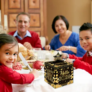 2026 Happy New Year black and gold money pull box for holiday party table decorations