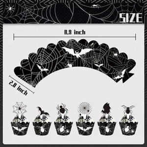 Halloween Cupcake Deko Set mit Spinnennetz-Motiven und detaillierten Größenangaben