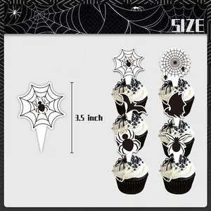 Halloween Cupcake-Deko-Set mit schwarzen Spinnennetz- und Fledermaus-Silhouetten