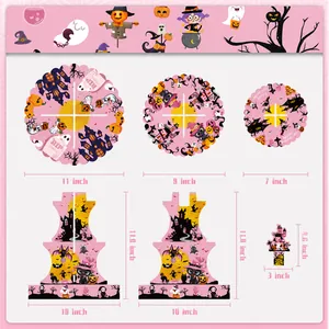 Dimensions du présentoir à cupcakes Halloween rose à 3 niveaux avec motifs de chat