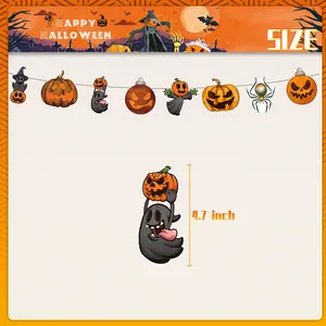 Halloween party banner with orange pumpkins and ghosts for spooky festive decoration