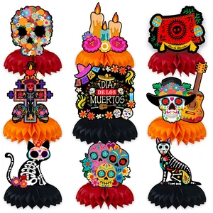 Mexicaanse Dag Van De Doden Honingraat Tafeldecoratie Suikerschedel Bloemig Papier Tafeldecor Voor Dia De Los Muertos