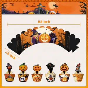 Halloween cupcake wrappers and toppers set with 8.9 inch size details for party decor