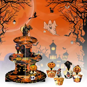 Halloween 3-Ebenen Kürbis Tortenständer mit passenden Förmchen und Geister Deko Set