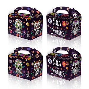 Day Of The Dead Sugar Skull Candy Boxes Purple Paper Treat Bags For Mexican Festival Halloween Party Decorations Handheld Gift Box