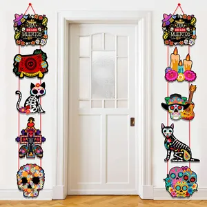Mexican Day Of The Dead Decoration Banner Skull Guitar Cat Pattern Paper Hanging Ornament For Home Festival Party Decor