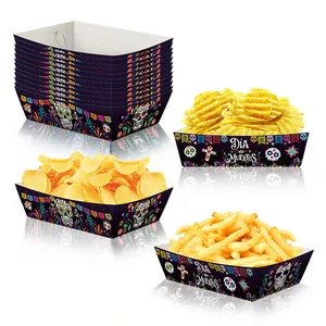 Día De Muertos Food Trays Paper Snack Boxes Sugar Skull Pattern Mexican Folk Style Party Decor Supplies Disposable Tableware